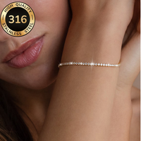 Stainless Steel 2mm CZ Gold Plated Sparkling Tennis Chain Bracelet High Quality White Zirconia Single Row Simple Accessory Girls