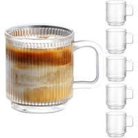 1pc Glass Coffee Mug with Handle 12oz Vertical Stripes Tea Mug for Hot/Cold Beverages, Americano, Latte, Cappuccino Drinkware