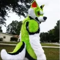 Adult Green White Husky Fox Dog Plush Fursuit Mascot Costume Cartoon Character Suit for Real Play Trade Shows