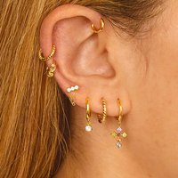 Fashion Zircon Link Chain Cross Hoop Earrings For Women Korean Stainless Steel Circle Huggie Piercing Earrings Wedding Jewelry