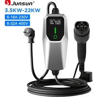 Ładowarka Junsun EV typu 2, kabel do ładowania pojazdów elektrycznych, Schuko 3,5 kW, CEE niebieski 7,4 kW, CEE czerwony 11 kW, 22 kW, 16A, 32A, trójfazowa przenośna stacja ładowania EVSE Wallbox z