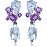 925 Sterling Silver for Women, Natural Sky Blue Topaz Amethyst Earring Vintage Gemstone Statement Elegant Wedding Party Jewelry