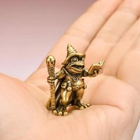 Vintage Brass Frog Wizard Statue Frog Holding A Magic Wand Ornament Home Office Decoration Car Ornaments Small Animal Figurines