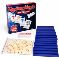 Rummikub Six Player Tile Strategy Board Game with Blue Racks Number Logic Family Party English Version