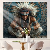Native Chieftain Art Background Cloth Living Room Study Feather Headdress Totem Ethnic Style Room Decoration Tapestry