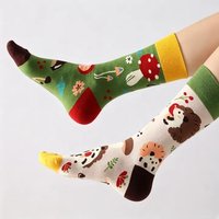Unisex Cotton AB Socks Asymmetric Mismatched Cartoon Print Harajuku Kawai Streetwear Hip Hop Mid Calf Hosiery Medias Desparejas