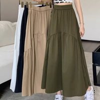 Black Skirt Women Korea Summer of 2025 Korean Style Fashionable Pleated Patchwork Elastic Waist Long Skirt Woman