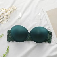 Viomisha Women's Sexy Bra Green Lace Floral Design Transparent Straps Comfortable Push Up Bras Strapless Intimate Bralette