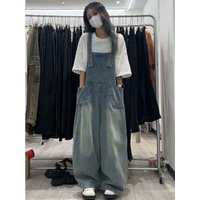 plus Size Denim Overalls Women's Spring Summer Loose Cover up Wide Leg Jumpsuit High Waist Long Pants Sweet Salt Style
