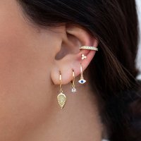 New Stainless Steel Leaf Evil Eye Small Hoop Earrings For Women Crystal Zirconia Wedding Cartilage Piercing Jewelry