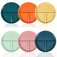 6Pcs Three-Compartments Divided Plate Reusable Round Dinner Plate Divided Dish Anti-fall Plastic Kitchen Dinnerware Plates