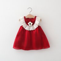 Summer New Red Wedding Party Baby Girl Dress, Simple Style Cute Flower Children'S New Year Clothes (9 Months -3 Years Old)