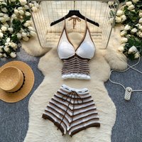 Pant Set Women Two Piece Sets V Neck Knit Strapless Sexy Beach Tops Short Pants Low Waist Y2k Streetwear Elegant Casual Summer