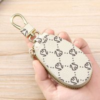 Solid Color Zipper Closure PU Car Key Storage Bag Key Ring Durable Compact Coin Purse Bag Charm Ornament Key Holder Household