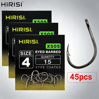 Hirisi 45pcs PTFE Coated High Carbon Stainless Steel Barbed Fish Hook With Eye Carp Fishing Hook Link Accessories X505