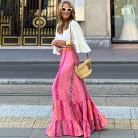 Women A-line Skirt Beach Holiday Print Lace-up Skirt Casual Long Skirt Loose High Waist Bohemia Summer Skirts for Women Clothes