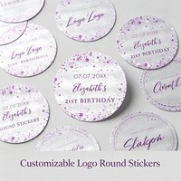 Custom Name Date Purple Confetti Silver Foil Round Stickers Elegant Party Gift Packaging Sealing Labels variety sizes available