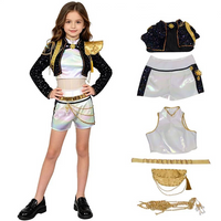 Strój cosplayowy dla nastolatków w stylu idola, błyszczący, czarno-złoty, na występy, przyjęcia urodzinowe, karnawał, Halloween, do odgrywania ról.