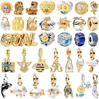Original 925 Sterling Silver Charm Bead Sunflower Castle Shell Bee Flower Pendant fit Women DIY Bracelet Necklace Jewelry Gift