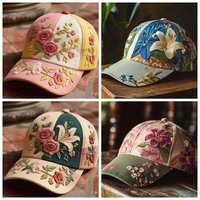New Design Polyester Unisex Hat Vintage Durable Floral Cap Retro Breathable Embroidered Hat