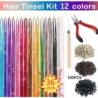 36in/48in12 Colors Fairy Hair Tinsel, Sparkling Shiny Hair Tinsel Heat Resistant Highlights Glitter Tinsel Hair Extension