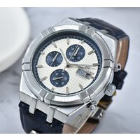 Hexagonal three-eye six-hand popular leather belt beautiful all-function quartz men's watch