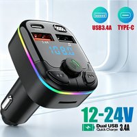 Fast Charging Bluetooth 5.0 FM Transmitter Handsfree PD Type-C Dual USB Ambient Player MP3 Charger Type-C Wireless Light