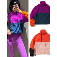 Lightweight Outdoor Sports Functional Patchwork Color Outdoor Jacket Stand Collar Top Trendy Brand Casual Loose Fit Nylon