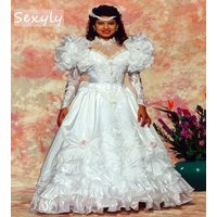 Historical Regal Victorian Wedding Dress With Lace Long Sleeve Ruffles Beaded Medieval Bridal Dress 16th Civil War Customized
