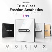 L99 Luxury Glass Panel Light Switch Sleek Metallic Toggle Wall Switches 1/2/3 Gang 1/2 Way Interrupter Black White Gold Grey