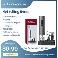4 in 1 Smart Kitchen Accessories Electric Wine Opener Gift Set with Wine Stopper,Wine Pourer,Storage Base