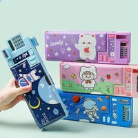 Cartoon Stationery Organizer Box Plastic Pencil Case Unicorn Bear Astronaut Stationery with Calculator Stationery Accessories