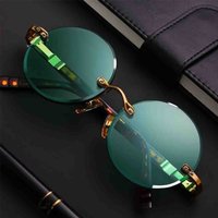 Klassische Modische Randlose Sonnenbrille für Damen und Herren Kristall Dunkelgrüne Sonnenbrillen Retro-Brillen Outdoor-Fahrbrillen