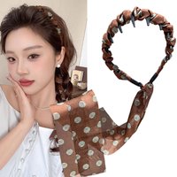 Coffee Polka Dot Ribbon Headband For Women - High Skull Top Hair Bands Face Washing Hairband Elegant Ponytail Hair Accessory