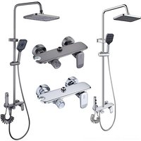 4-Way Rainlfall Showers System Set Bathroom Shower Faucet Set Brass Shower Mixer Crane with Hand Shower Set Grey&Chrome