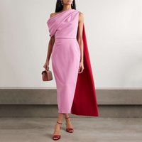 Customized Lilac Cocktail Dresses for Women One Shoulder Column Midi Cocktail Gowns Tea Length Draped Sheath Formal Party Dress