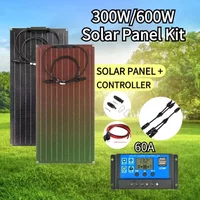 Flexible Solar Panel Kit 300W PV Module 600W+12V/24V Controller Solar Cable Cell for Home Outdoor Car Boat Battery Camping Trip
