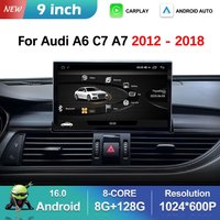 9-calowy samochodowy odtwarzacz multimedialny Carplay DSP Stereo Radio do Audi A6 C7 A7 2012 - 2018 Navi GPS Ekran QLED WiFi Android 16 Bluetooth