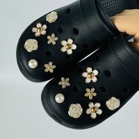 14PCS Fashion Shoe Charms Set Accessories for Clogs Summer Water Diamond Pearl Rose DIY Shoe Decorations Buckle