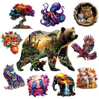 Bears and The Animals Theme Wooden Jigsaw Puzzle Wooden Decor Painting Christmas and Halloween Gift Toy for Teen and Kid