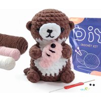 Beaver Shape Beginner Crochet Kit DIY Material Bundle with Teaching Video (Random Accessory Colors)