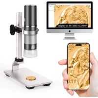 4K WiFi Microscope for iPhone Android,50 to 1000X Mini USB Digital Endoscope Camera with Aluminum Stand for Cell Phones PC Mac
