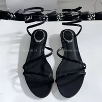 Summer Women Sandals Snake Twine Around Gladiator Sandals Flats Round Toe Rhinestone Ankle Elegant Wedding Party Shoes Ladies