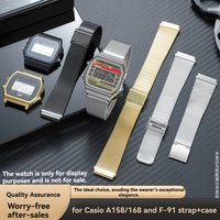 Solid Stainless Steel Watch Case Mod Kit For Casio A158W A159W F91W A168, Silver Metal Upgrade Replacement Shell Watch Mod Parts