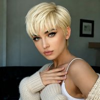 #613 Blonde Color Human Hair Wigs Blonde Pixie Cut Wig With Bangs For Women Bazilian Hair Machine Made Cap Black/Brown/Blonde