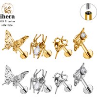 ASTM F136 Titanium Lip Labret Stud Butterfly Spider CZ 16G Thread Earrings Nose Cartilage Tragus Conch Daith Piercing Jewelry