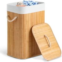 72L Bamboo Laundry Hamper Foldable Storage Basket with Lid Handles Removable 4-Section Liner for Bedroom Laundry Room