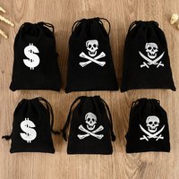 5/20Pcs Pirate Theme Treasure Gold Coin Bags Trick Or Treat Candy Cookies Gifts Drawstring Pouch For Kids Halloween Party Decor