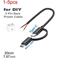 USB C 2 Pin Bare Wire Open End Power Cord, 2 Pin Pigtail to Type C/Micro USB Male DIY Cable 5V/2A, for Replacement or Repair