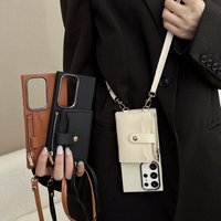 Wallet Lanyard Case for Samsung Galaxy S26 S25 Ultra S21 S22 S23 S24 Plus Card Slots Crossbody Strap Leather Zipper Bag Cover